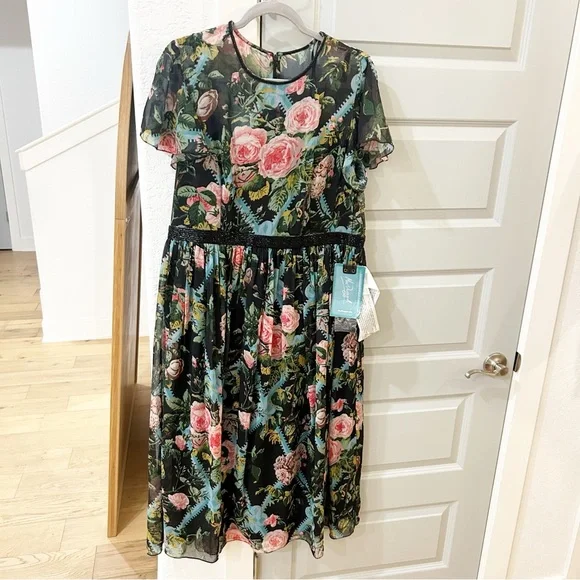 NWT Mac Duggal 9149 Chiffon A Line Midi Dress Floral